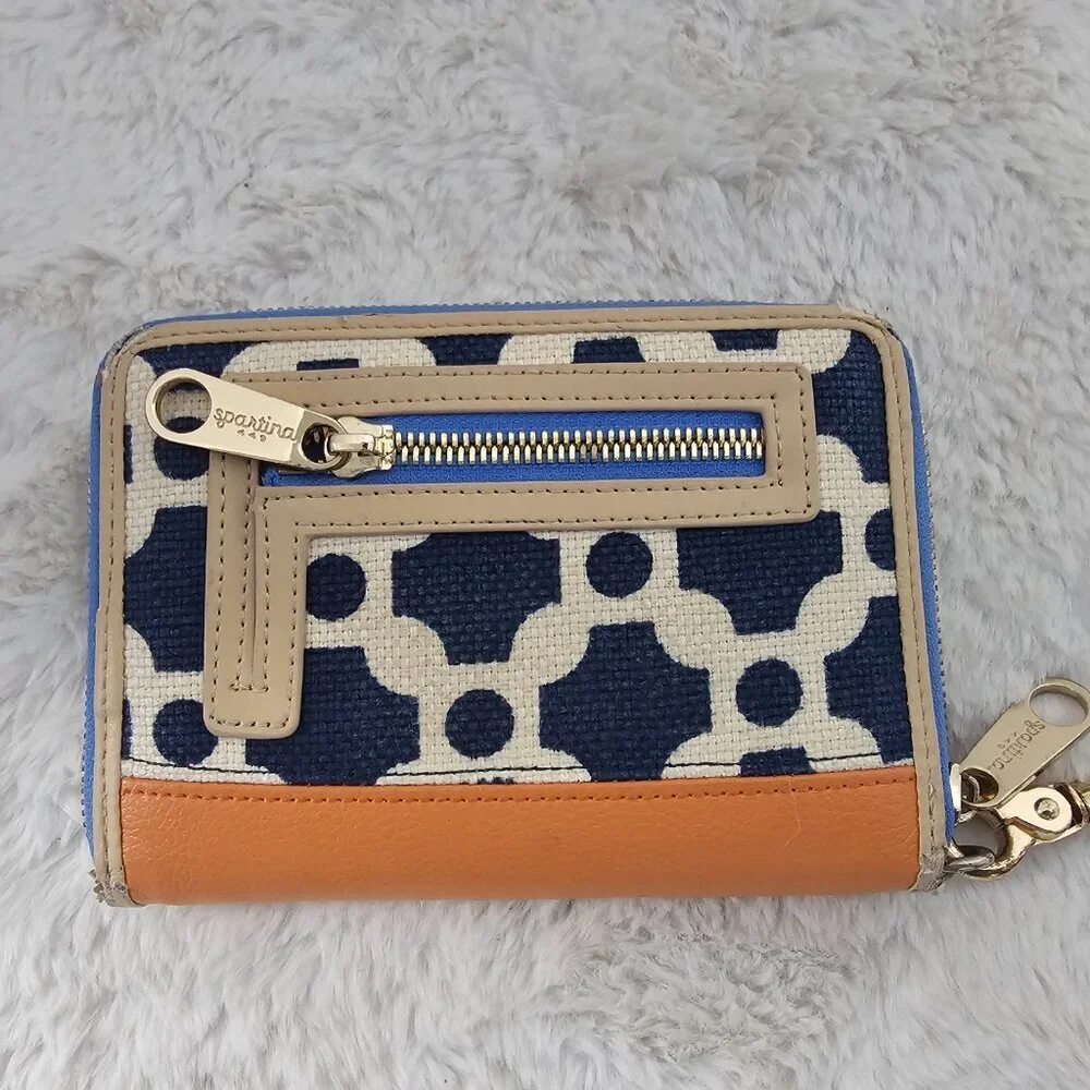 Spartina Blue Orange Zip Around Wallet Wristlet